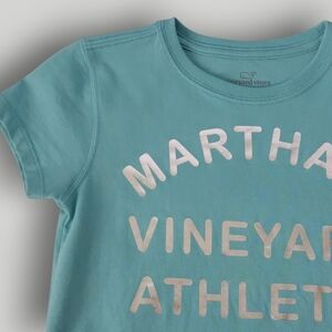 Vineyard Vines Girls Small Aqua Athletic Club Foil Tee Summer Preppy Beach